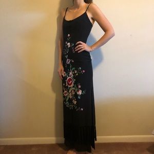 Sue Wong 100% Silk Black Boho Fringe Dress